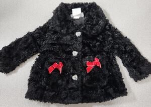 Mini Muffin Black Furry Button Up Coat 0-3 Months Rhinestone Buttons Bows Soft